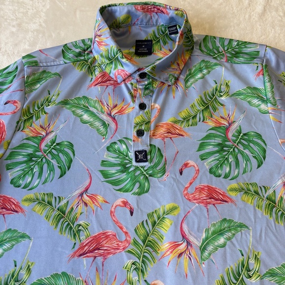 Construct Golf Quick Dry Polo Shirt Mens Size M Tropical Flamingo AOP - Picture 2 of 6